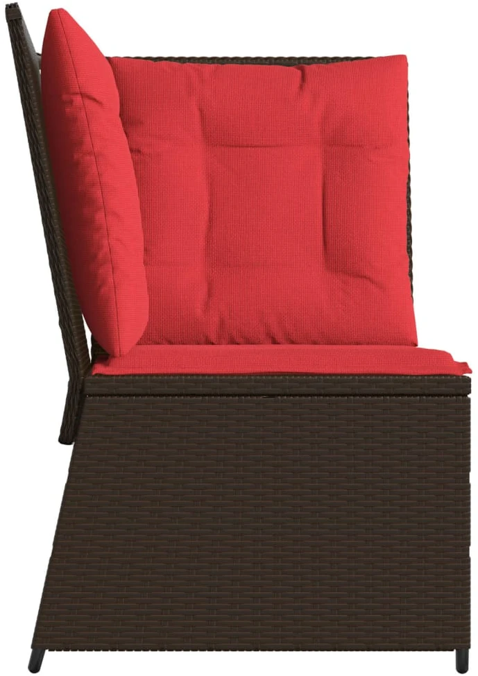 Sodo kampinė sofa su pagalvėlėmis, ruda, poliratanas