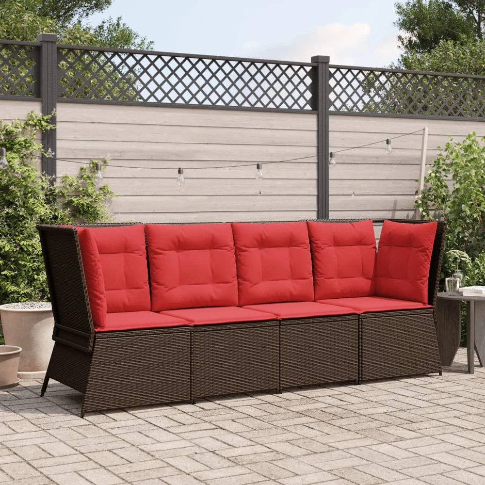 Sodo kampinė sofa su pagalvėlėmis, ruda, poliratanas