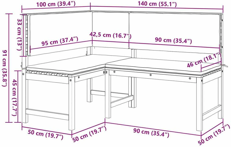 Sofa Sodo Kėdė Ruda 140 x 100 x 91cm Akacijos medienos masyvas