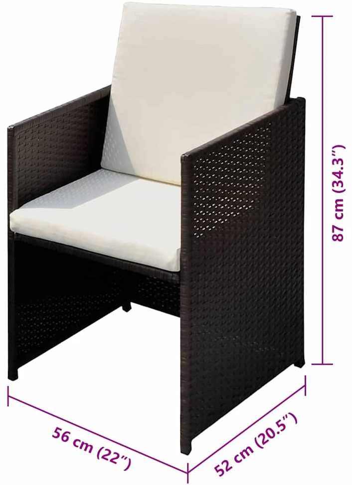 Sodo kėdės 3 pcs Ruda 56 x 52 x 87 cm Poli ratanas