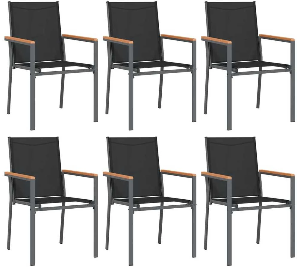Sodo kėdės, 6vnt., juodos, 55x61,5x90cm, tekstilenas ir plienas