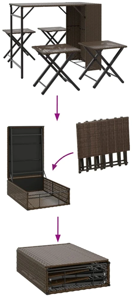 Sofa Sodo kempingo baldų komplektas, 5 dalių, rudas, poliratanas