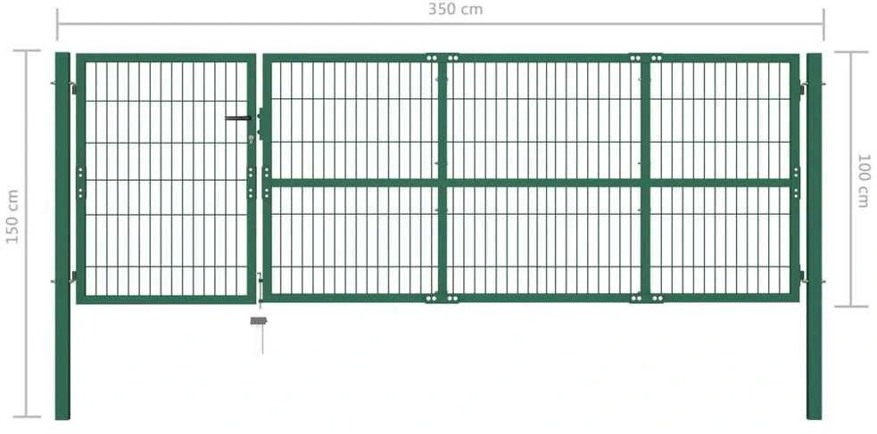Sodo/kiemo vartai, su stulpais, žali, 350x100cm, plienas