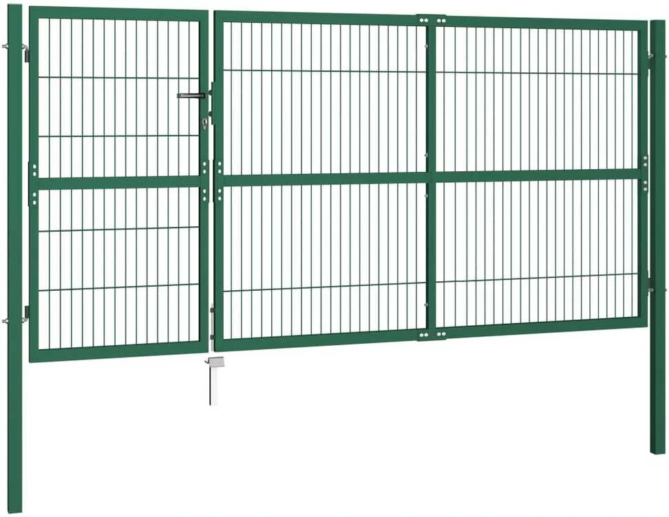 Sodo/kiemo vartai, su stulpais, žali, 350x140cm, plienas
