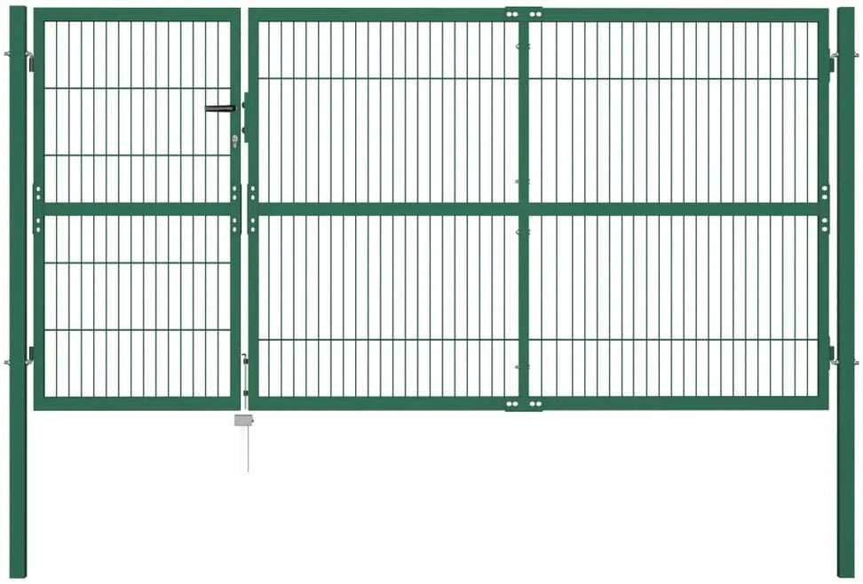 Sodo/kiemo vartai, su stulpais, žali, 350x140cm, plienas