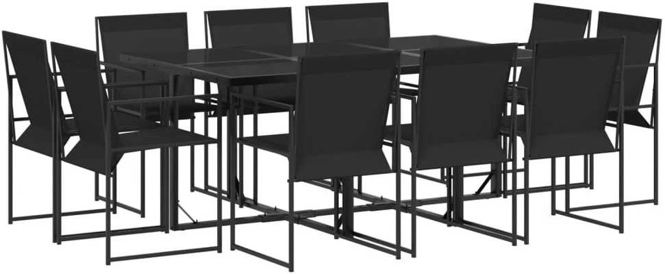 Lauko baldų komplektas Sodo komplektas, 11 dalių, juodas, tekstilenas
