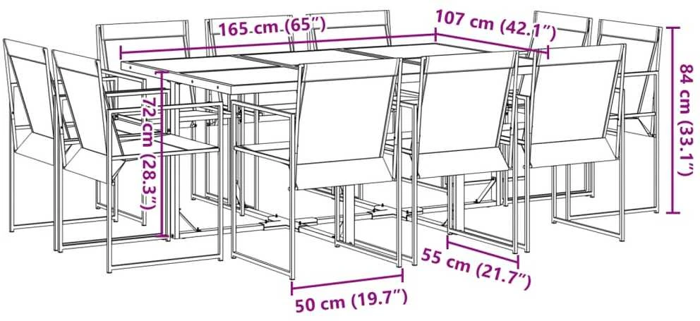 Lauko baldų komplektas Sodo komplektas, 11 dalių, juodas, tekstilenas