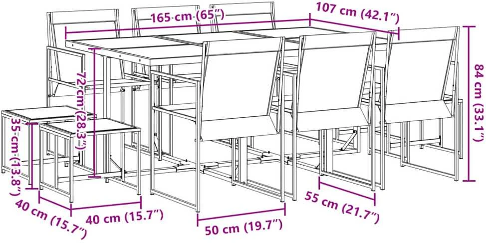 Lauko baldų komplektas Sodo komplektas, 11 dalių, juodas, tekstilenas