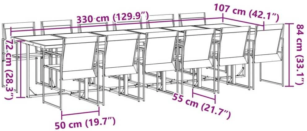 Lauko baldų komplektas Sodo komplektas, 13 dalių, juodas, tekstilenas