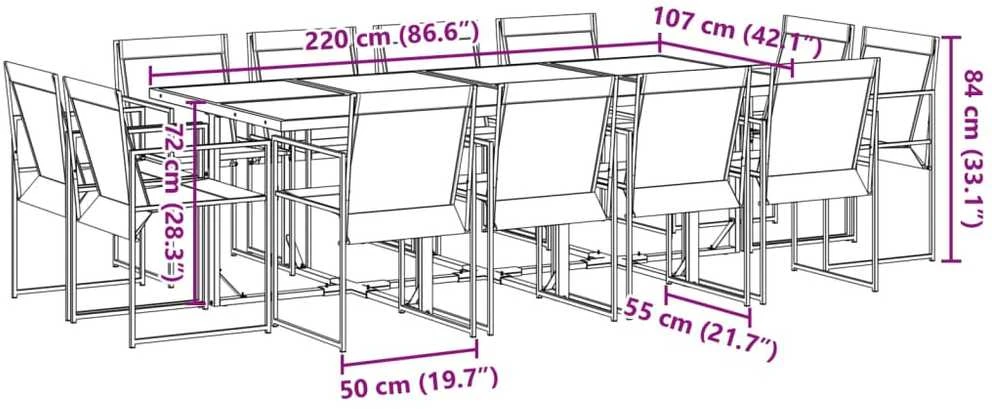 Lauko baldų komplektas Sodo komplektas, 13 dalių, juodas, tekstilenas