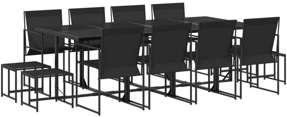 Lauko baldų komplektas Sodo komplektas, 13 dalių, juodas, tekstilenas