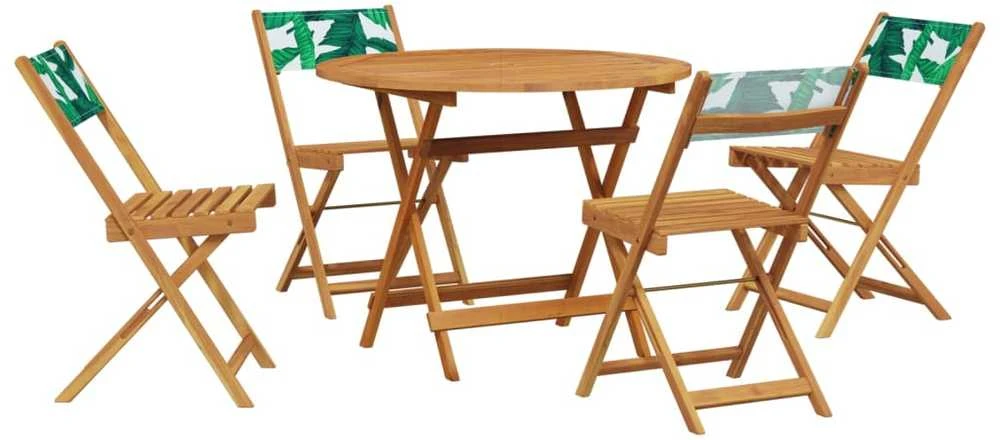 Lauko baldų komplektas Sodo komplektas, 5 dalių, audinys ir mediena, su lapais