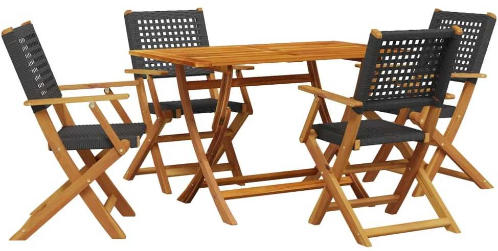 Lauko baldų komplektas Sodo komplektas, 5 dalių, juodas, poliratanas ir mediena