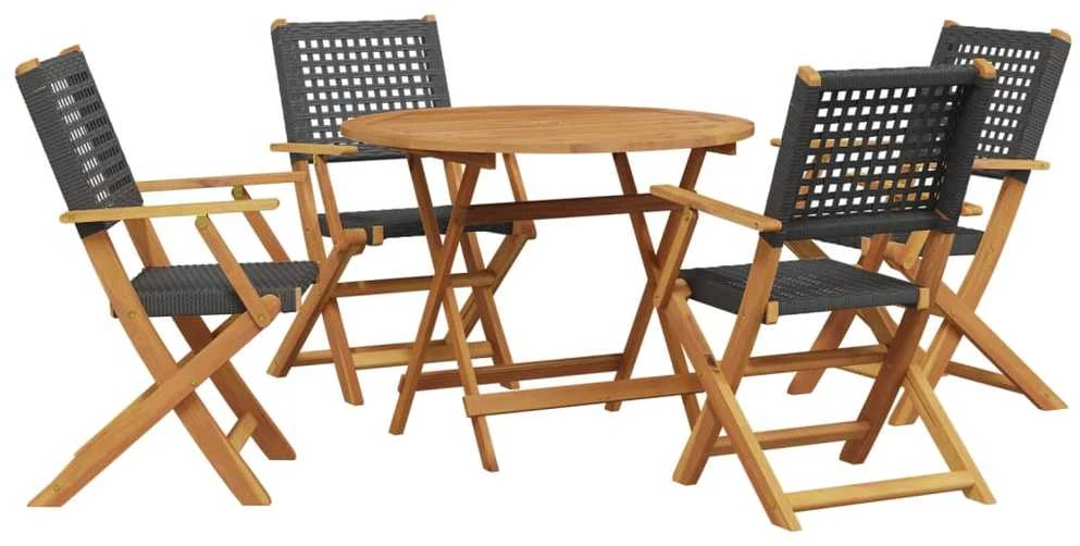 Lauko baldų komplektas Sodo komplektas, 5 dalių, juodas, poliratanas ir mediena