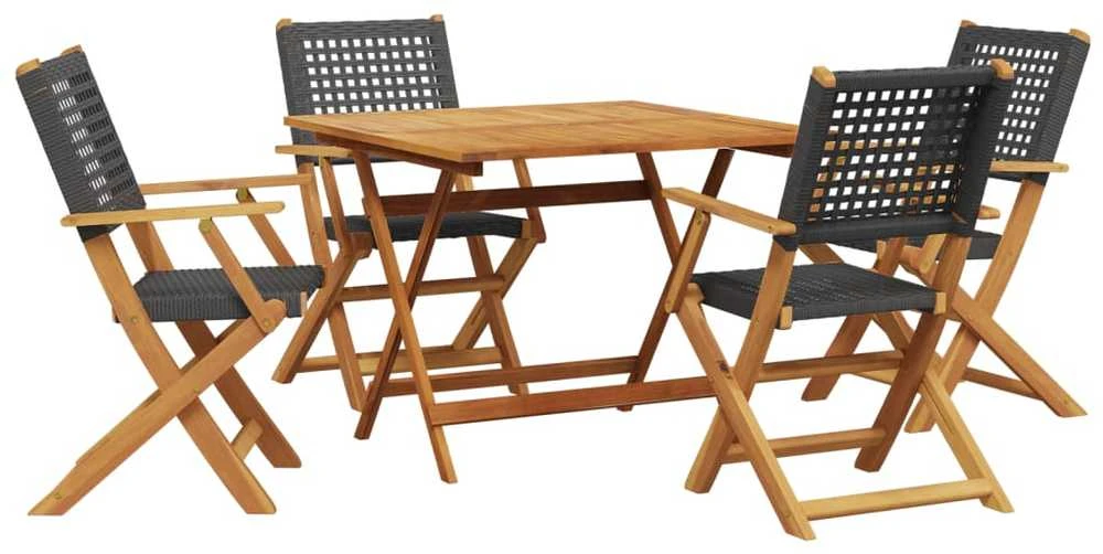 Lauko baldų komplektas Sodo komplektas, 5 dalių, juodas, poliratanas ir mediena