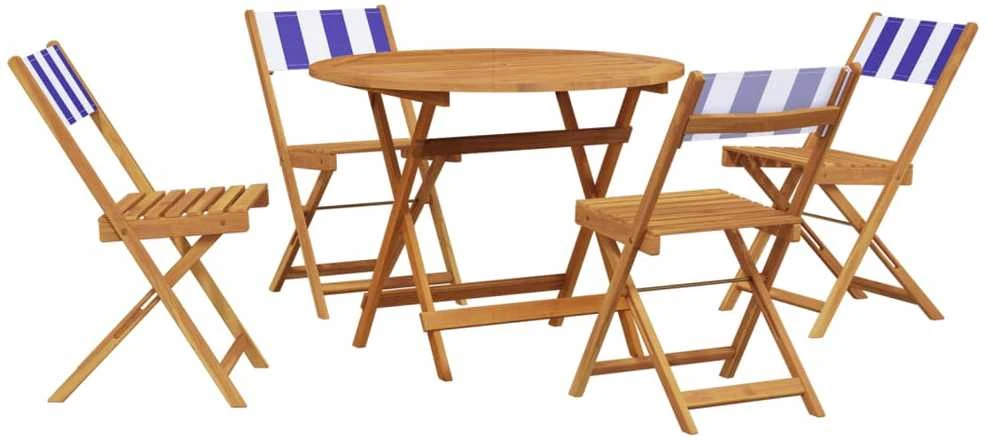 Lauko baldų komplektas Sodo komplektas, 5 dalių, mėlynas/baltas, audinys/mediena
