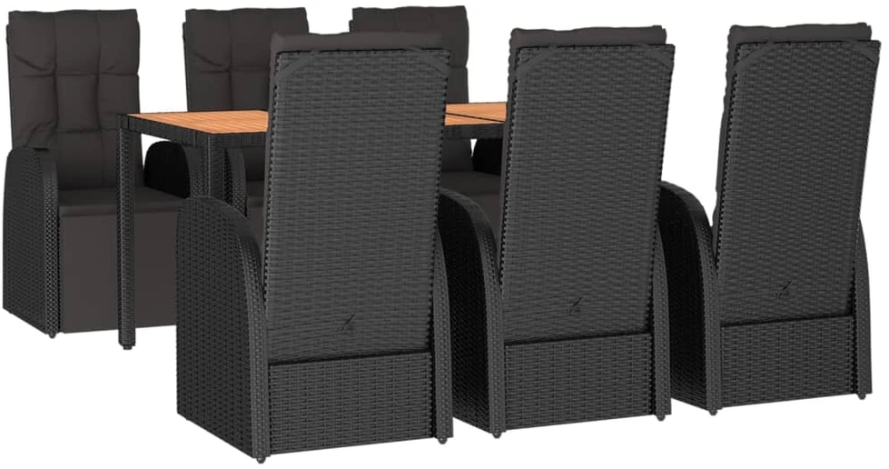 Lauko baldų komplektas Sodo komplektas, 7 dalių, juodas, poliratanas ir akacija