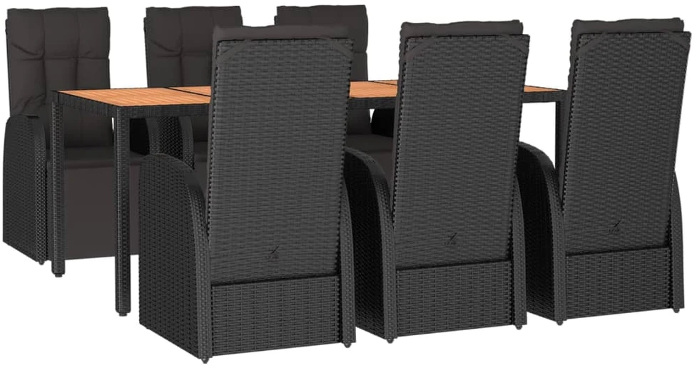 Lauko baldų komplektas Sodo komplektas, 7 dalių, juodas, poliratanas ir akacija
