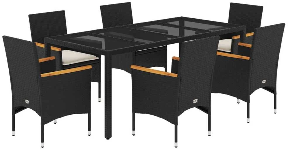 Lauko baldų komplektas Sodo komplektas, 7 dalių, juodas, poliratanas ir akacija