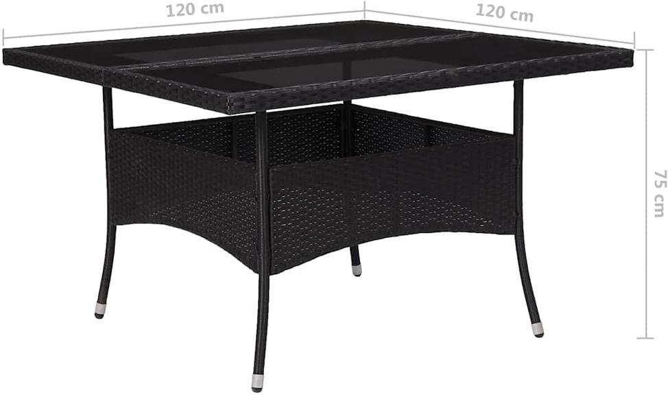 Lauko baldų komplektas Sodo komplektas, 9 dalių, juodos spalvos, poliratanas/stiklas