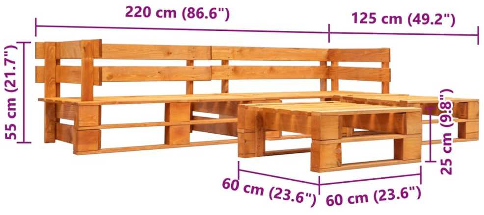 Lauko baldų komplektas Sodo komplektas iš palečių, 4 dalių, medaus ruda, mediena