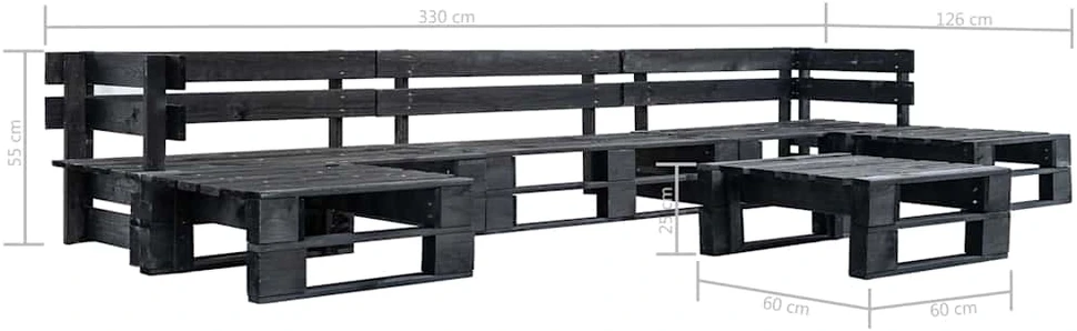 Lauko baldų komplektas Sodo komplektas iš palečių, 6 dalių, juodos spalvos, mediena