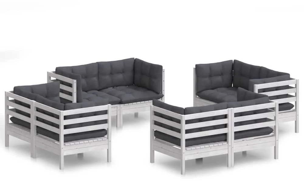 Lauko baldų komplektas Sodo komplektas su antracito pagalvėmis, 8 dalių, pušis