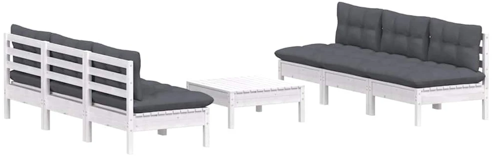 Lauko baldų komplektas Sodo komplektas su antracito pagalvėmis, 7 dalių, pušis