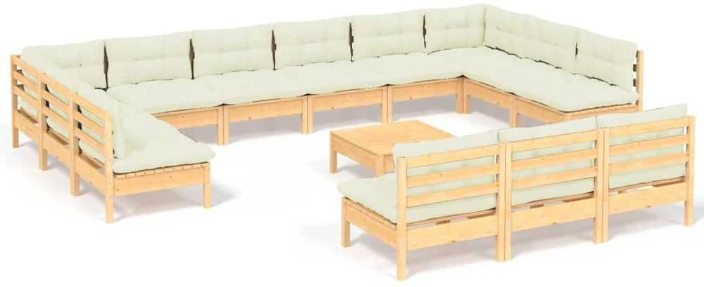 Sodo komplektas su kreminėmis pagalvėlėmis, 14 dalių, pušis