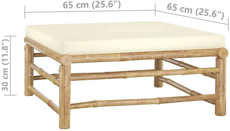 Lauko baldų komplektas Sodo komplektas su kreminėmis pagalvėmis, 9 dalių, bambukas
