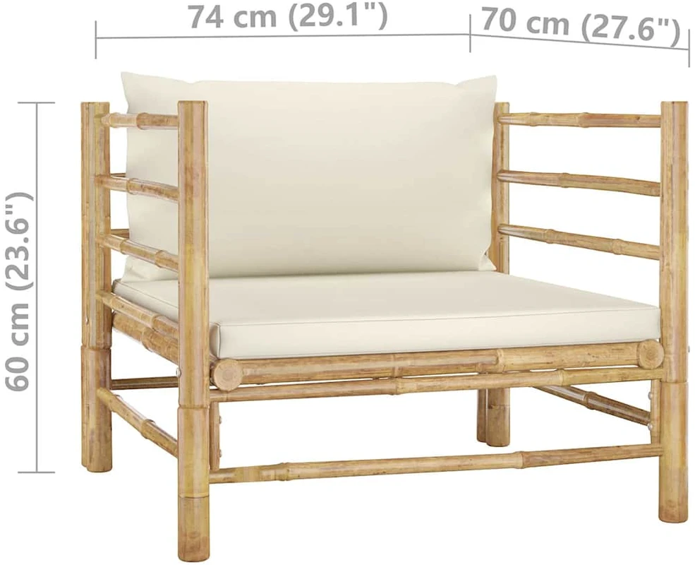 Lauko baldų komplektas Sodo komplektas su kreminėmis pagalvėmis, 12 dalių, bambukas