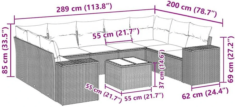 Lauko baldų komplektas Sodo komplektas su pagalvėlėmis, 10 dalių, juodas, poliratanas