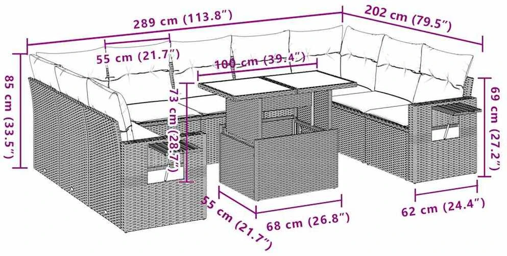 Lauko baldų komplektas Sodo komplektas su pagalvėlėmis, 10 dalių, juodas, poliratanas