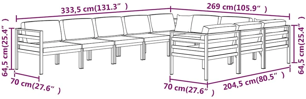 Lauko baldų komplektas Sodo komplektas su pagalvėlėmis, 10 dalių, antracito, aliuminis