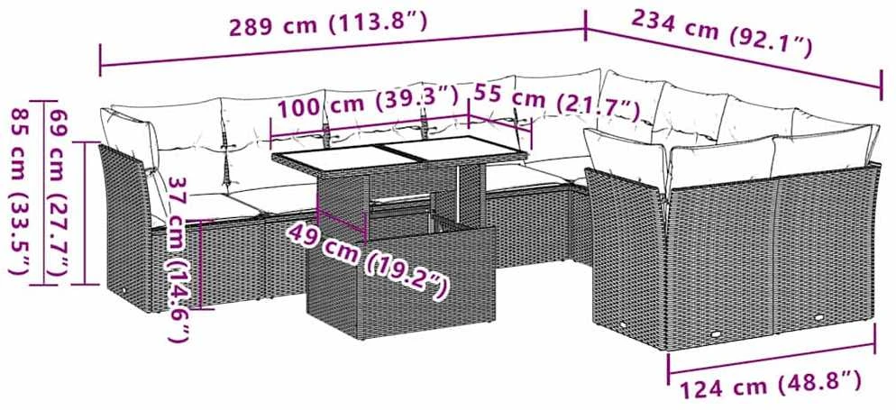 Sodo komplektas su pagalvėlėmis, 10 dalių, juodas, poliratanas