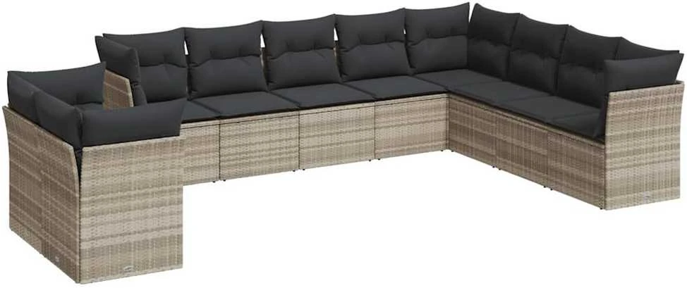 Sofa Sodo komplektas su pagalvėlėmis, 10 dalių, pilkas, poliratanas