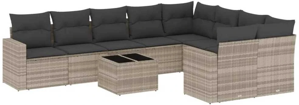 Sofa Sodo komplektas su pagalvėlėmis, 10 dalių, pilkas, poliratanas