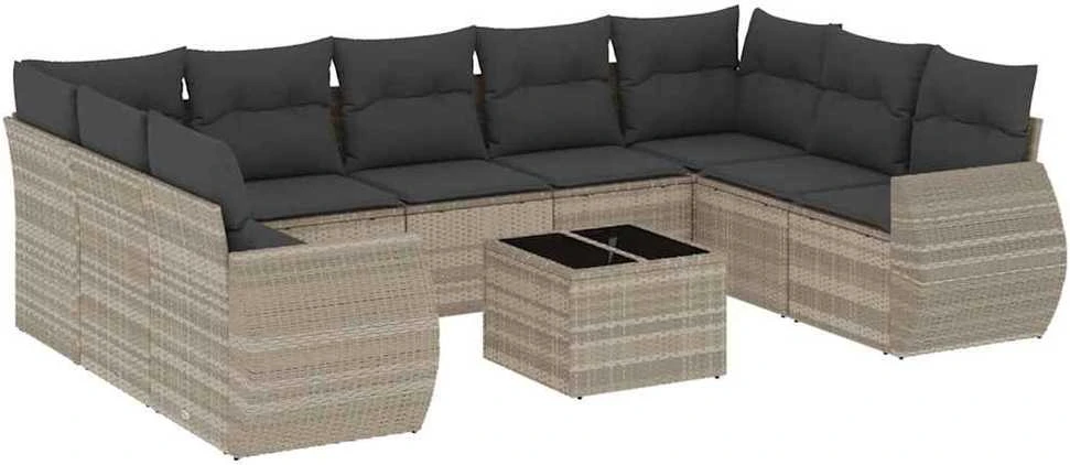 Sofa Sodo komplektas su pagalvėlėmis, 10 dalių, pilkas, poliratanas