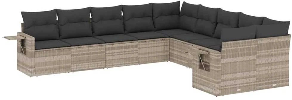 Sofa Sodo komplektas su pagalvėlėmis, 10 dalių, pilkas, poliratanas