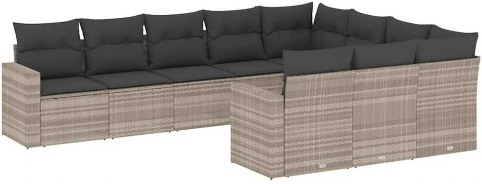 Sofa Sodo komplektas su pagalvėlėmis, 10 dalių, pilkas, poliratanas