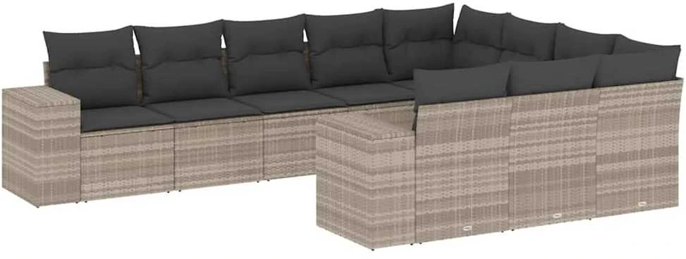 Sofa Sodo komplektas su pagalvėlėmis, 10 dalių, pilkas, poliratanas
