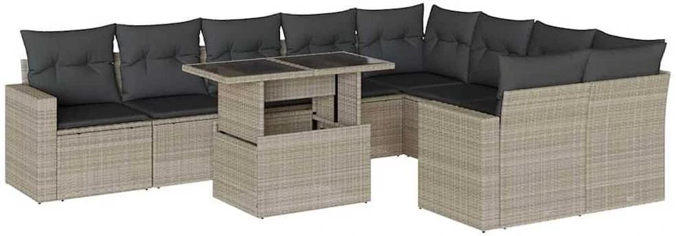 Sofa Sodo komplektas su pagalvėlėmis, 10 dalių, pilkas, poliratanas
