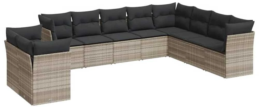 Sofa Sodo komplektas su pagalvėlėmis, 10 dalių, pilkas, poliratanas