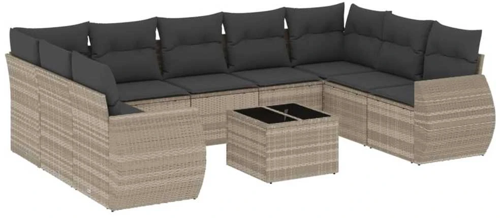 Sofa Sodo komplektas su pagalvėlėmis, 10 dalių, pilkas, poliratanas