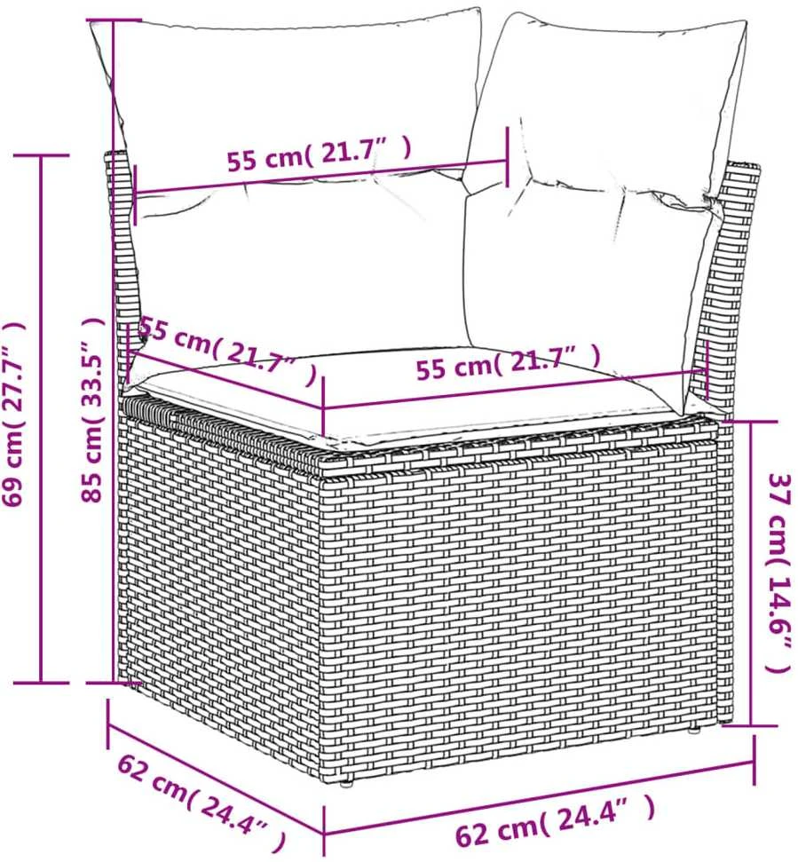 Lauko baldų komplektas Sodo komplektas su pagalvėlėmis, 10 dalių, juodas, poliratanas