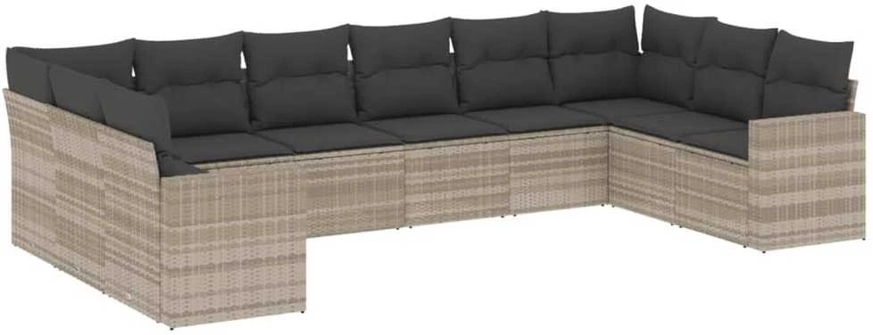 Sofa Sodo komplektas su pagalvėlėmis, 10 dalių, pilkas, poliratanas