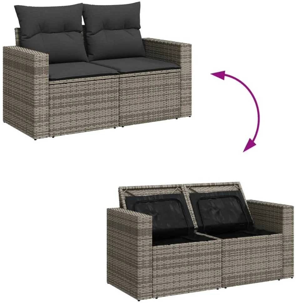 Sofa Sodo komplektas su pagalvėlėmis, 10 dalių, pilkas, poliratanas