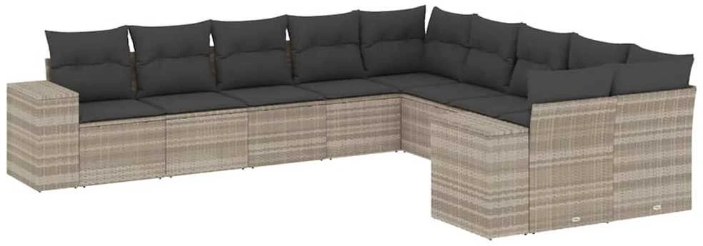 Sofa Sodo komplektas su pagalvėlėmis, 10 dalių, pilkas, poliratanas