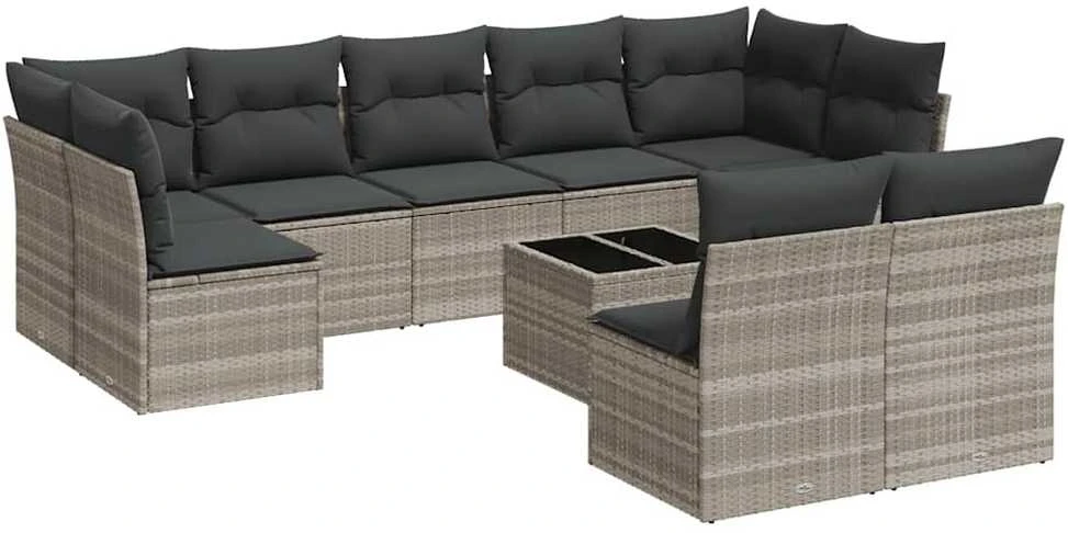 Sofa Sodo komplektas su pagalvėlėmis, 10 dalių, pilkas, poliratanas