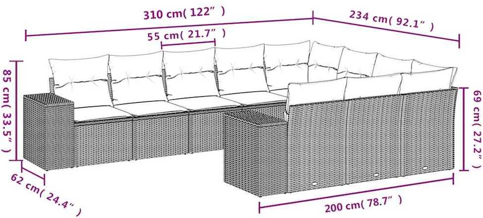 Sofa Sodo komplektas su pagalvėlėmis, 10 dalių, pilkas, poliratanas